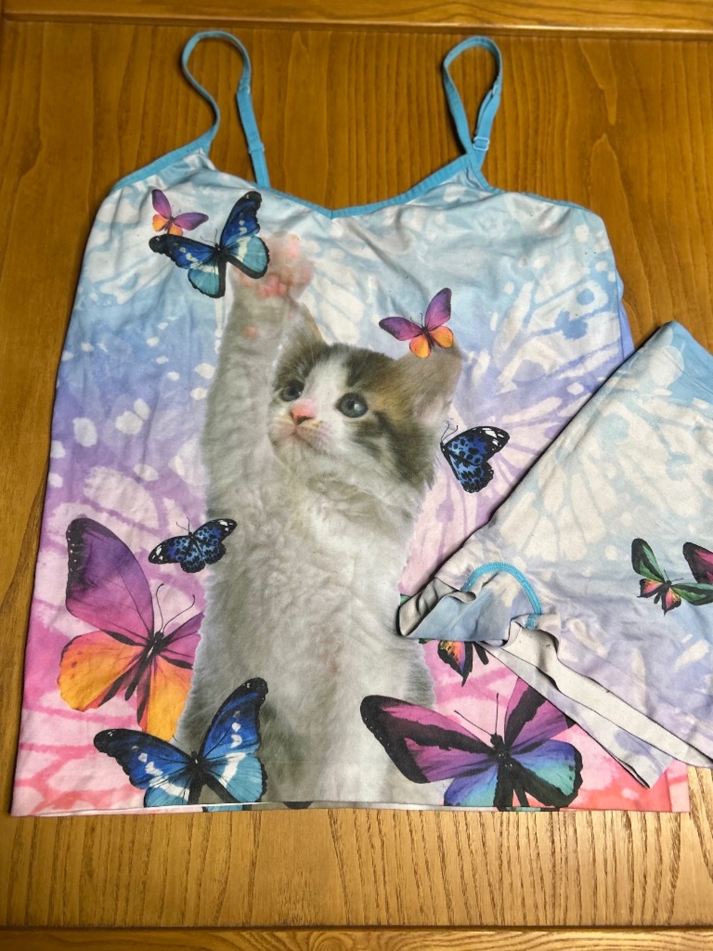 2 PC Women Cat and Butterfly Print Sleepwear Set